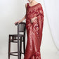 Janasya Red Silk Blend Floral Jacquard Saree | Swadesiicart
