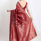 Janasya Red Silk Blend Floral Jacquard Saree | Swadesiicart