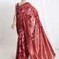Janasya Red Silk Blend Floral Jacquard Saree | Swadesiicart