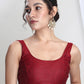Janasya Red Silk Blend Floral Jacquard Saree | Swadesiicart