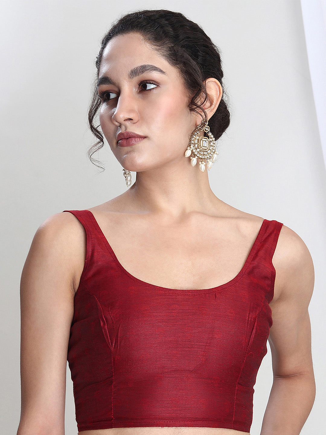 Janasya Red Silk Blend Floral Jacquard Saree | Swadesiicart
