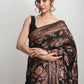 Janasya Dark Green Silk Blend Floral Jacquard Saree | Swadesiicart