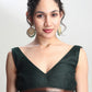 Janasya Dark Green Silk Blend Floral Jacquard Saree | Swadesiicart