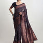 Janasya Indigo Silk Blend Floral Jacquard Saree | Swadesiicart