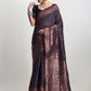 Janasya Indigo Silk Blend Floral Jacquard Saree | Swadesiicart