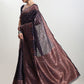 Janasya Indigo Silk Blend Floral Jacquard Saree | Swadesiicart