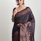 Janasya Indigo Silk Blend Floral Jacquard Saree | Swadesiicart