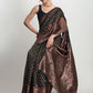Janasya Dark Green Silk Blend Floral Jacquard Saree | Swadesiicart