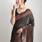 Janasya Dark Green Silk Blend Floral Jacquard Saree | Swadesiicart