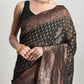 Janasya Dark Green Silk Blend Floral Jacquard Saree | Swadesiicart