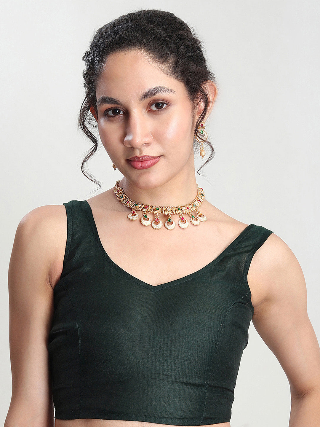 Janasya Dark Green Silk Blend Floral Jacquard Saree | Swadesiicart