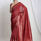 Janasya Red Silk Blend Floral Jacquard Saree | Swadesiicart