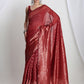 Janasya Red Silk Blend Floral Jacquard Saree | Swadesiicart