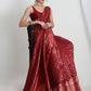 Janasya Red Silk Blend Floral Jacquard Saree | Swadesiicart