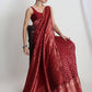 Janasya Red Silk Blend Floral Jacquard Saree | Swadesiicart