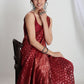 Janasya Red Silk Blend Floral Jacquard Saree | Swadesiicart