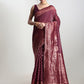 Janasya Purple Silk Blend Floral Jacquard Saree | Swadesiicart