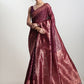 Janasya Purple Silk Blend Floral Jacquard Saree | Swadesiicart