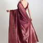 Janasya Purple Silk Blend Floral Jacquard Saree | Swadesiicart