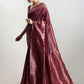 Janasya Purple Silk Blend Floral Jacquard Saree | Swadesiicart