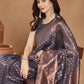 Janasya Dark Grey Silk Blend Floral Jacquard Saree | Swadesiicart