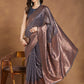Janasya Dark Grey Silk Blend Floral Jacquard Saree | Swadesiicart