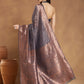 Janasya Dark Grey Silk Blend Floral Jacquard Saree | Swadesiicart