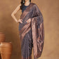 Janasya Dark Grey Silk Blend Floral Jacquard Saree | Swadesiicart