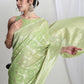 Janasya Light Green Silk Blend Geometric Jacquard Saree | Swadesiicart