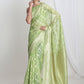 Janasya Light Green Silk Blend Geometric Jacquard Saree | Swadesiicart