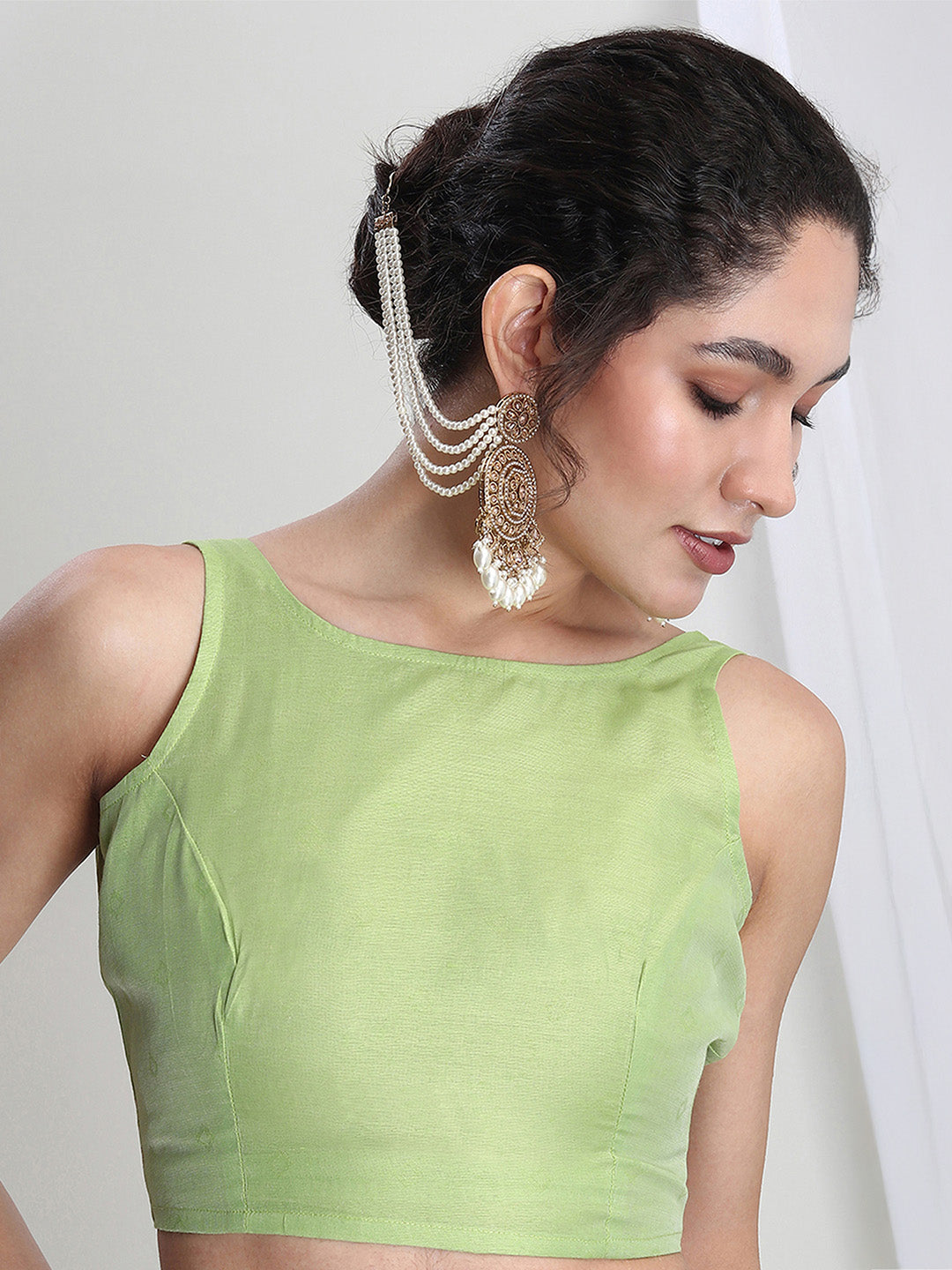 Janasya Light Green Silk Blend Geometric Jacquard Saree | Swadesiicart