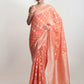 Janasya Peach Silk Blend Geometric Jacquard Saree | Swadesiicart