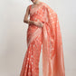 Janasya Peach Silk Blend Geometric Jacquard Saree | Swadesiicart