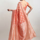 Janasya Peach Silk Blend Geometric Jacquard Saree | Swadesiicart