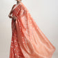 Janasya Peach Silk Blend Geometric Jacquard Saree | Swadesiicart