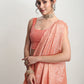 Janasya Peach Silk Blend Geometric Jacquard Saree | Swadesiicart