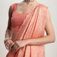 Janasya Peach Silk Blend Geometric Jacquard Saree | Swadesiicart