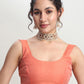 Janasya Peach Silk Blend Geometric Jacquard Saree | Swadesiicart