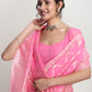 Janasya Pink Silk Blend Geometric Jacquard Saree | Swadesiicart