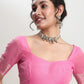 Janasya Pink Silk Blend Geometric Jacquard Saree | Swadesiicart