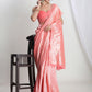 Janasya Peach Silk Blend Leaf Motifs Jacquard Saree | Swadesiicart