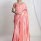 Janasya Peach Silk Blend Leaf Motifs Jacquard Saree | Swadesiicart