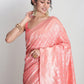 Janasya Peach Silk Blend Leaf Motifs Jacquard Saree | Swadesiicart
