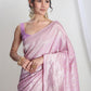 Janasya Lavender Silk Blend Leaf Motifs Jacquard Saree | Swadesiicart