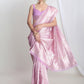 Janasya Lavender Silk Blend Leaf Motifs Jacquard Saree | Swadesiicart