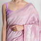 Janasya Lavender Silk Blend Leaf Motifs Jacquard Saree | Swadesiicart