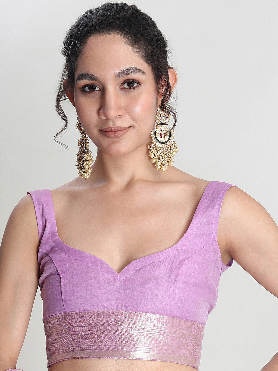 Janasya Lavender Silk Blend Leaf Motifs Jacquard Saree | Swadesiicart