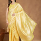Janasya Yellow Silk Blend Leaf Motifs Jacquard Saree | Swadesiicart