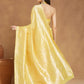 Janasya Yellow Silk Blend Leaf Motifs Jacquard Saree | Swadesiicart