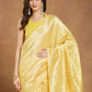 Janasya Yellow Silk Blend Leaf Motifs Jacquard Saree | Swadesiicart